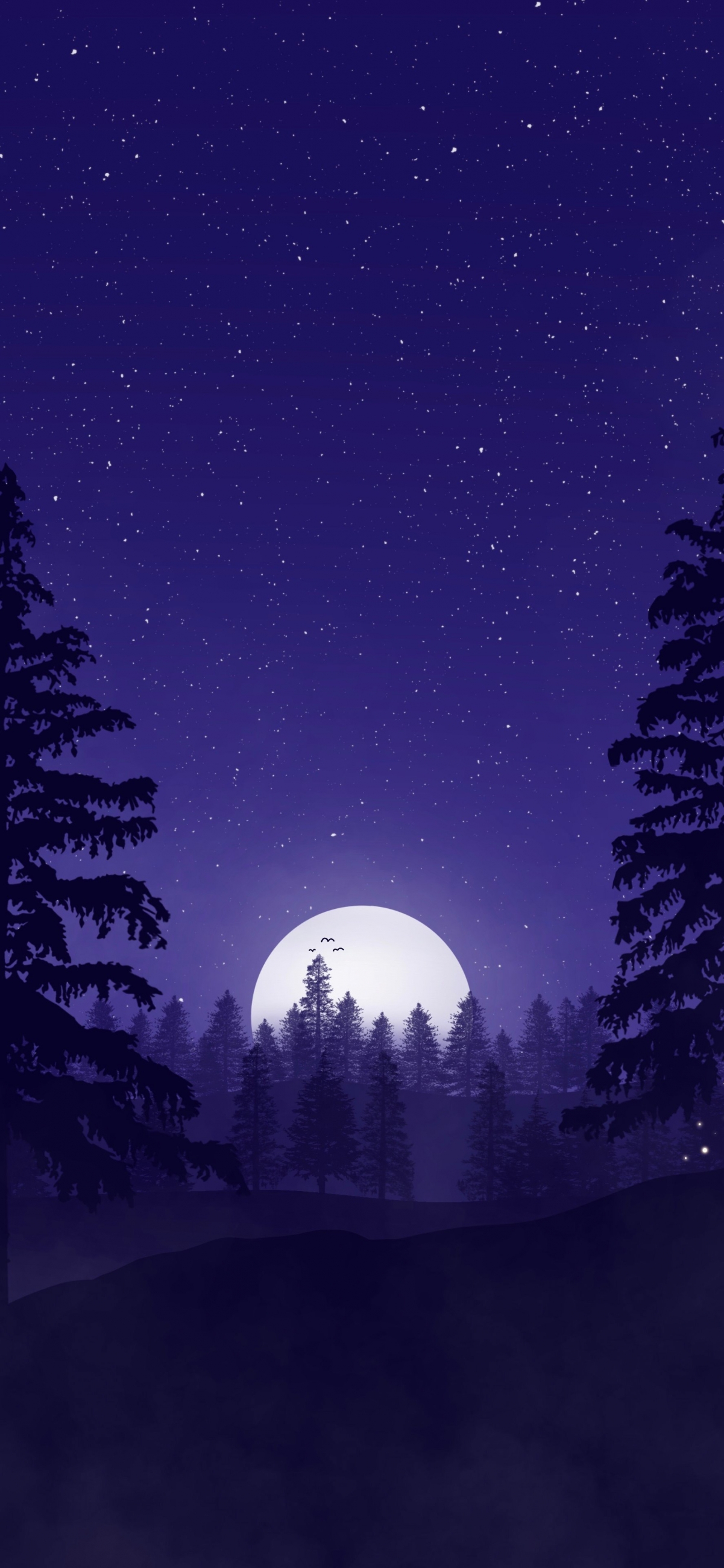 简约 山 森林 星空 月亮 4k背景图手机壁纸 手机壁纸-第1张